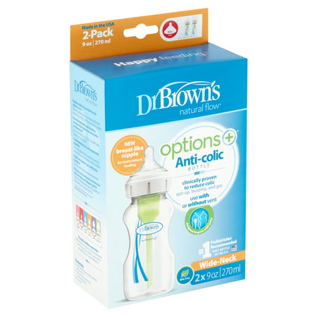 Dr Brown's Natural Flow Options+ 9 oz Wide-Neck Anti-Colic Bottle, Level 1, 0m+, 2