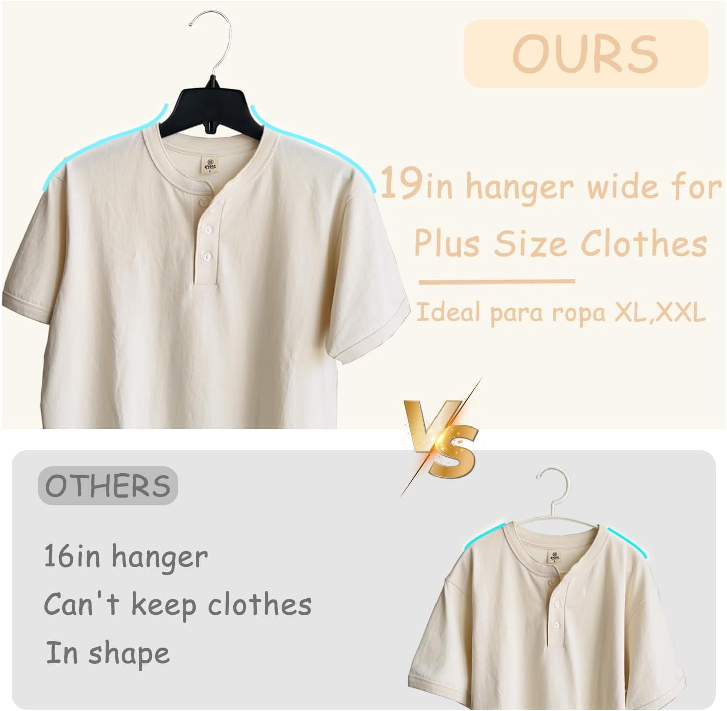 URBY 24pcs Extra Wide Plastic Hangers 19 Inch for Plus Size Clothes, White