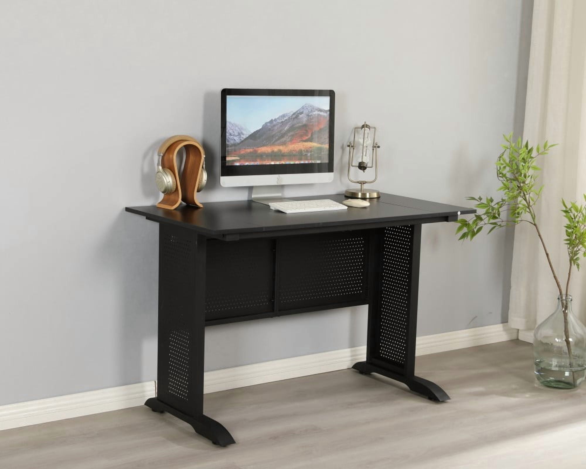 47" Computer Desk, 47.2 x 23.6" Office Desk, Modern Writing & Gaming Desk for Home Office and Study, Black Desktop with Black Metal Frame