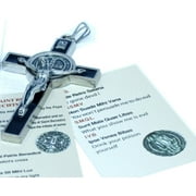 3 Inch St Benedict Crucifix Cross Oxidized Silver Tone Enamel Medal Pendant with Religious Medal