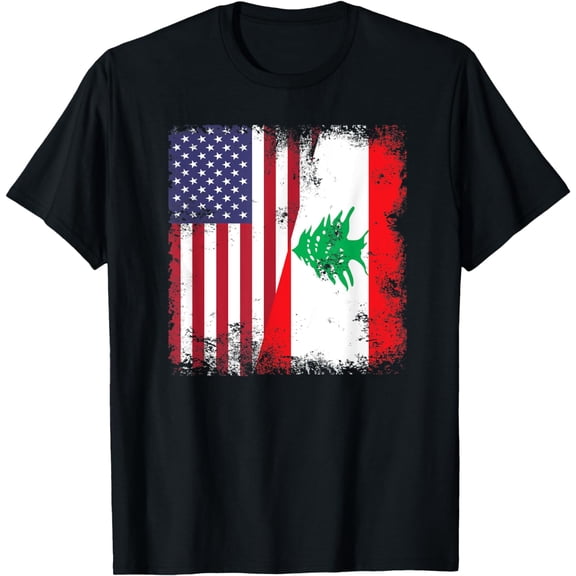 t-shirtHalf Lebanese Flag T-Shirt | Vintage Lebanon USA Gift mens t shirt，black，women，funny，misfits，men，journey