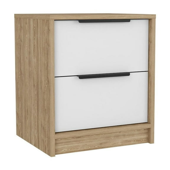 HomeRoots 543654 19 in. Two Drawer Faux Wood Nightstand, White