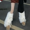 thumbnail image 3 of Women Faux Fur Fluffy Leg Warmers Ribbon Bow Top Soft Boot Cuffs Covers Carnival Costume Accessory, 3 of 6