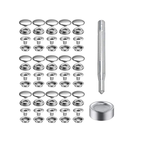 Pack Of 60 15MM Stainless Steel Snaps Button Metal Fasteners With Installation Tool For Clothing Bags And Accessories