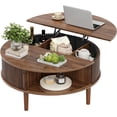 thumbnail image 7 of Round Lift Top Coffee Table, Modern Coffee Table with 180° Curved Sliding Door, Fluted Accent Coffee Tables with Hidden Storage and Open Shelves, for Living Room, Office, Walnut, 7 of 7