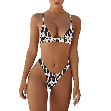Womens Swimsuits Sexy Thong Micro Bikini Leopard Floral Two Piece Sets High Cut Bathing Suit Bandeau Swim Top