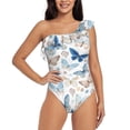 thumbnail image 2 of Yiaed Butterfly Print Women One Piece Swimsuits Tummy Control One Shoulder Bathing Suits Pattern Ruffle Swimwear-X-Large, 2 of 8