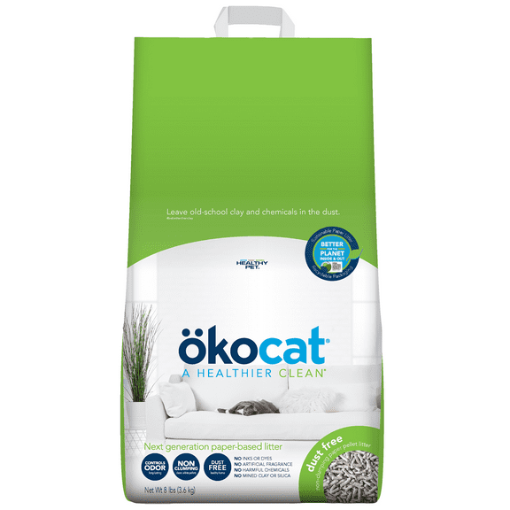 okocat Dust Free Cat Litter, Non-clumping Paper Pellet, Unscented, 8.0 lbs