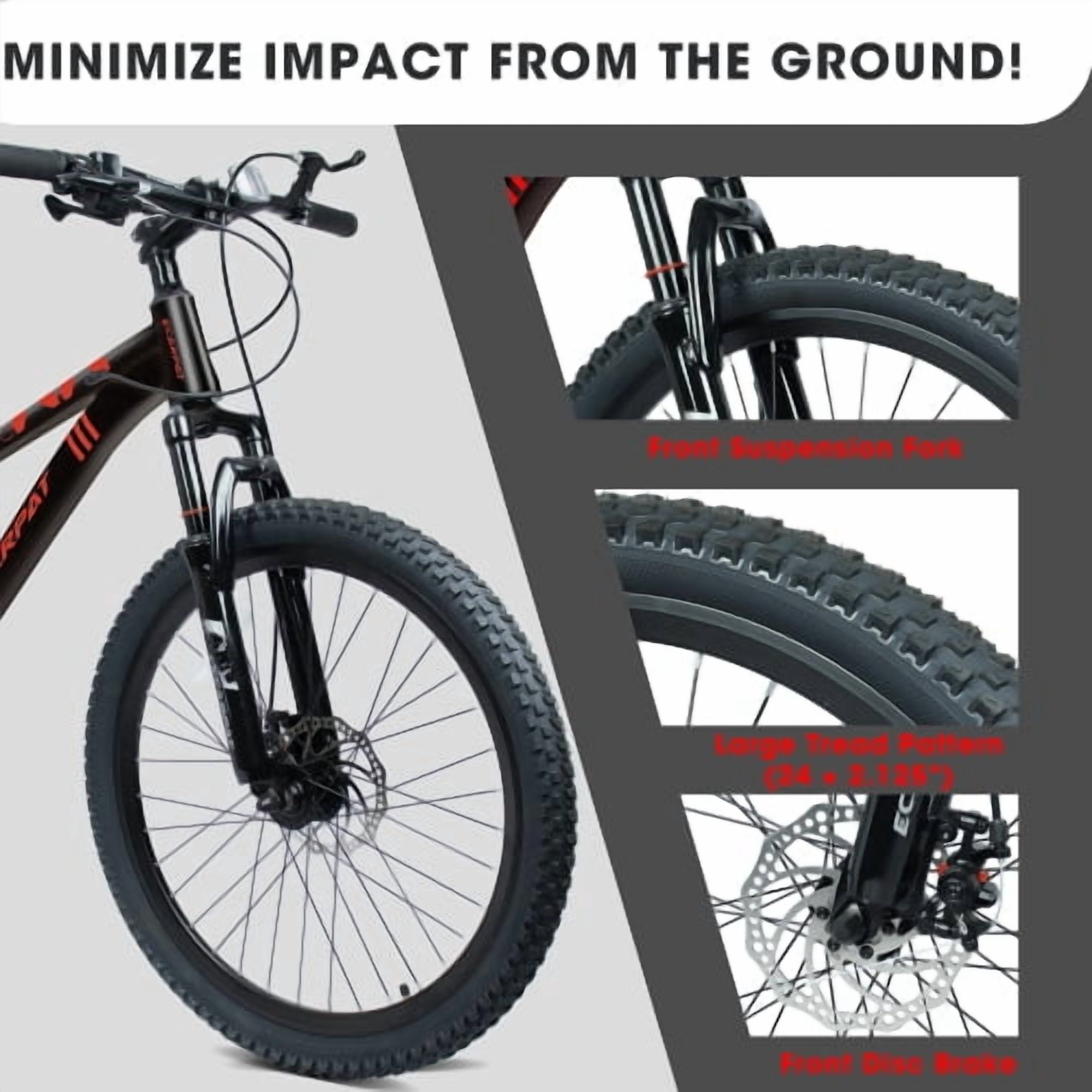 RAISTYW 24 inch Wheels Mountain Bike for Women, 21-speed Steel Frame Bicycles with Shock Fork, Plus Shock Absorber, Black and Orange