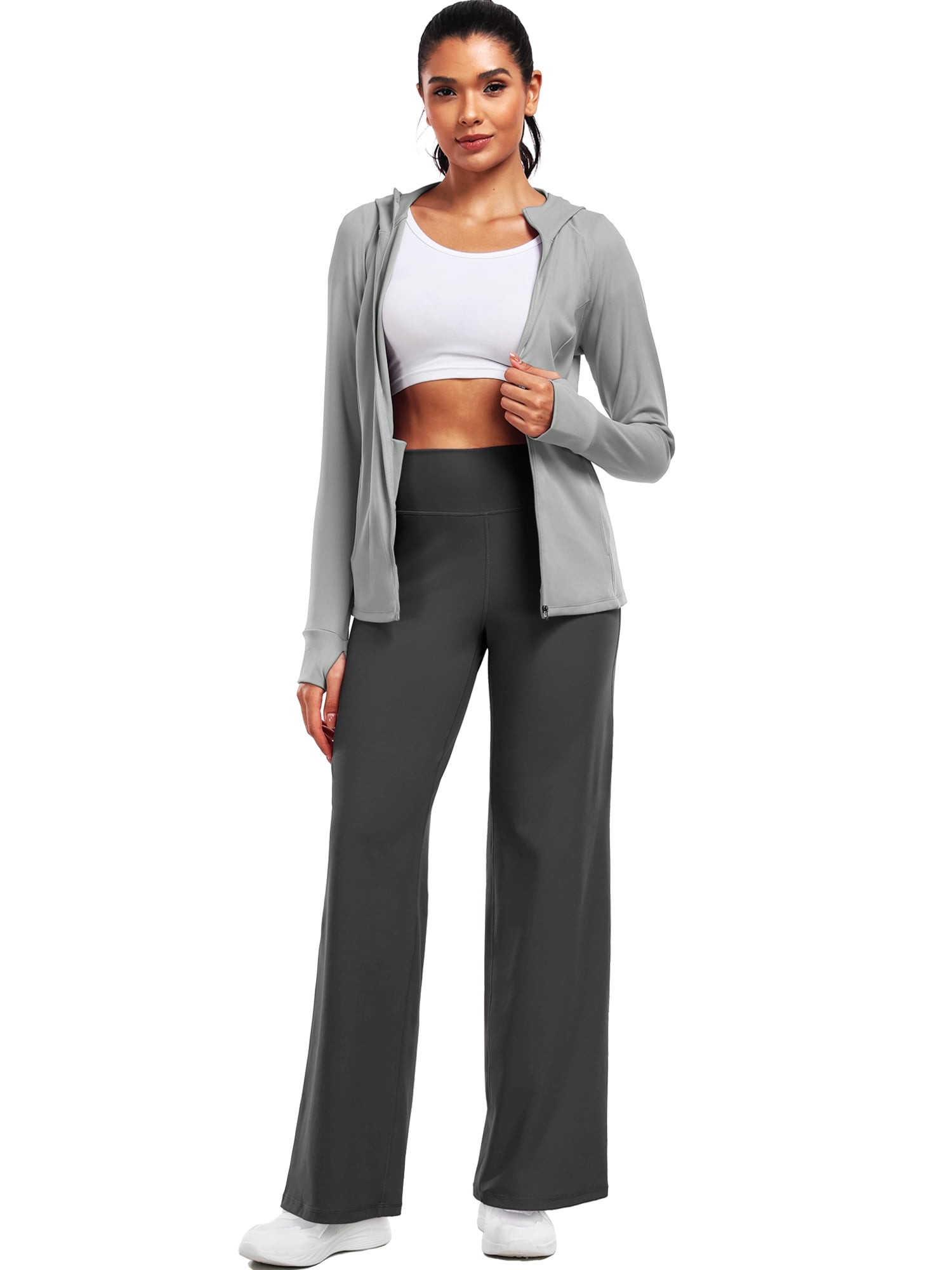 NELEUS ButterSoftFlex Womens Plus Size Wide Leg Pants Athletic Yoga Legging Casual Sweatpants with Waistband Pocket,Gray,US Size 2XL
