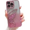 thumbnail image 7 of Chrome Case for Women/Girls, Gradient Glitter Butterfly Quicksand Plating Clear Phone Cases for iPhone Compatible with iPhone 14, Purple, 7 of 7