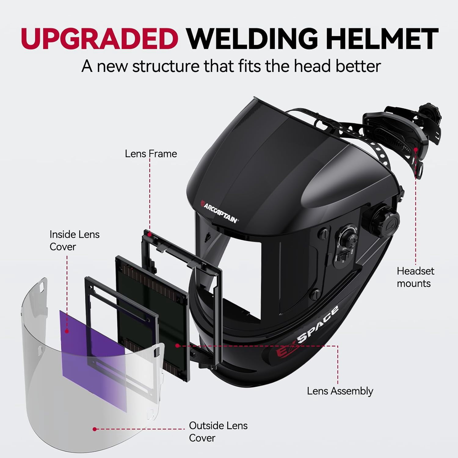 ARCCAPTAIN Auto Darkening Welding Helmet - 180° Panoramic View | 1/1/1/1 True Color Large Lens | 4 Arc Sensors & Solar Power | Shade 4-13 | For TIG, MIG, Arc, Cutting