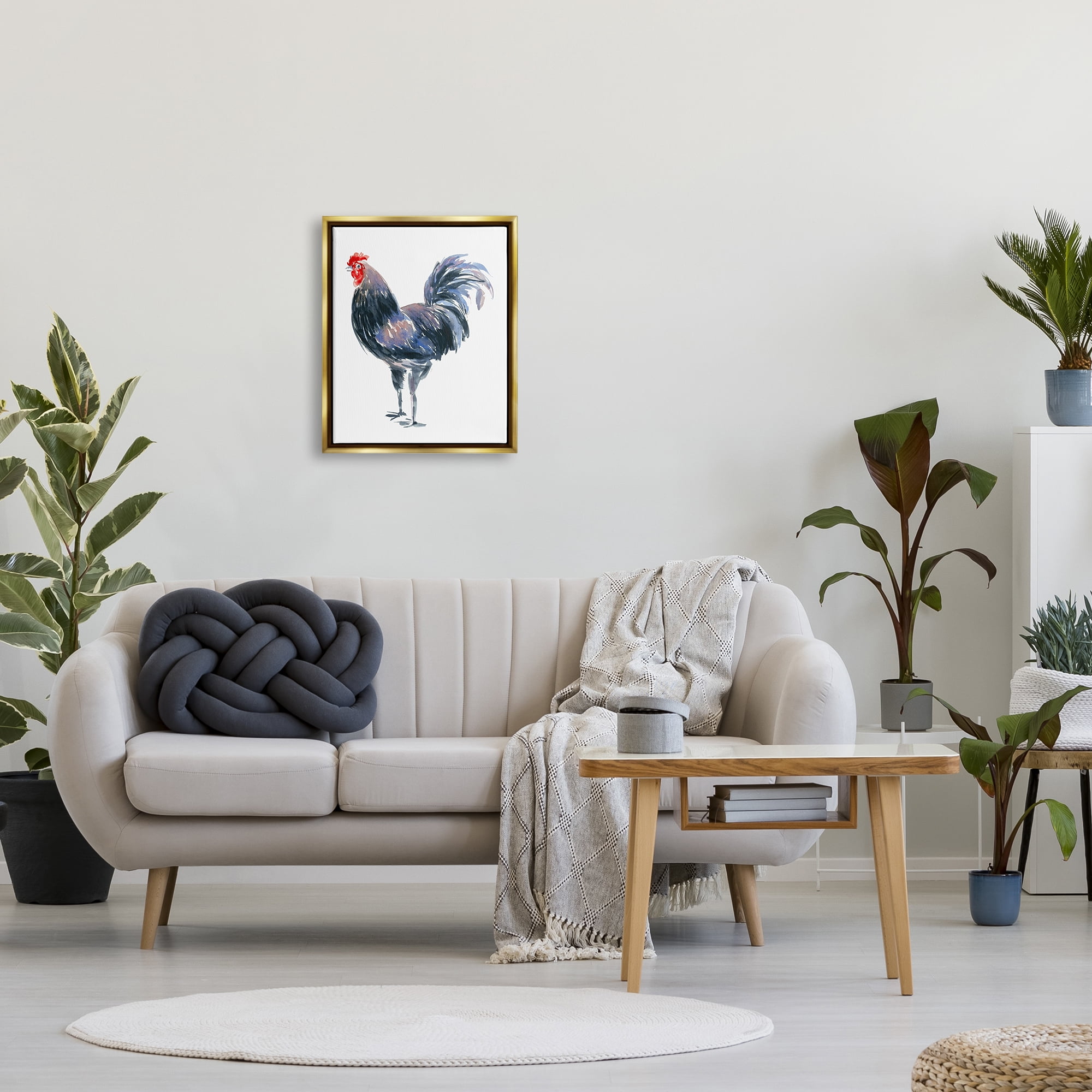 Stupell Industries Rooster Portrait on White Animals & Insects Painting Gold Floater Framed Art Print Wall Art, 17 x 21