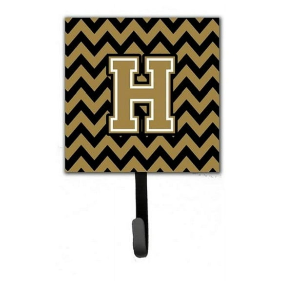 Letter H Chevron Black & Gold Leash or Key Holder, 6 x 1.25 x 4.25 in.