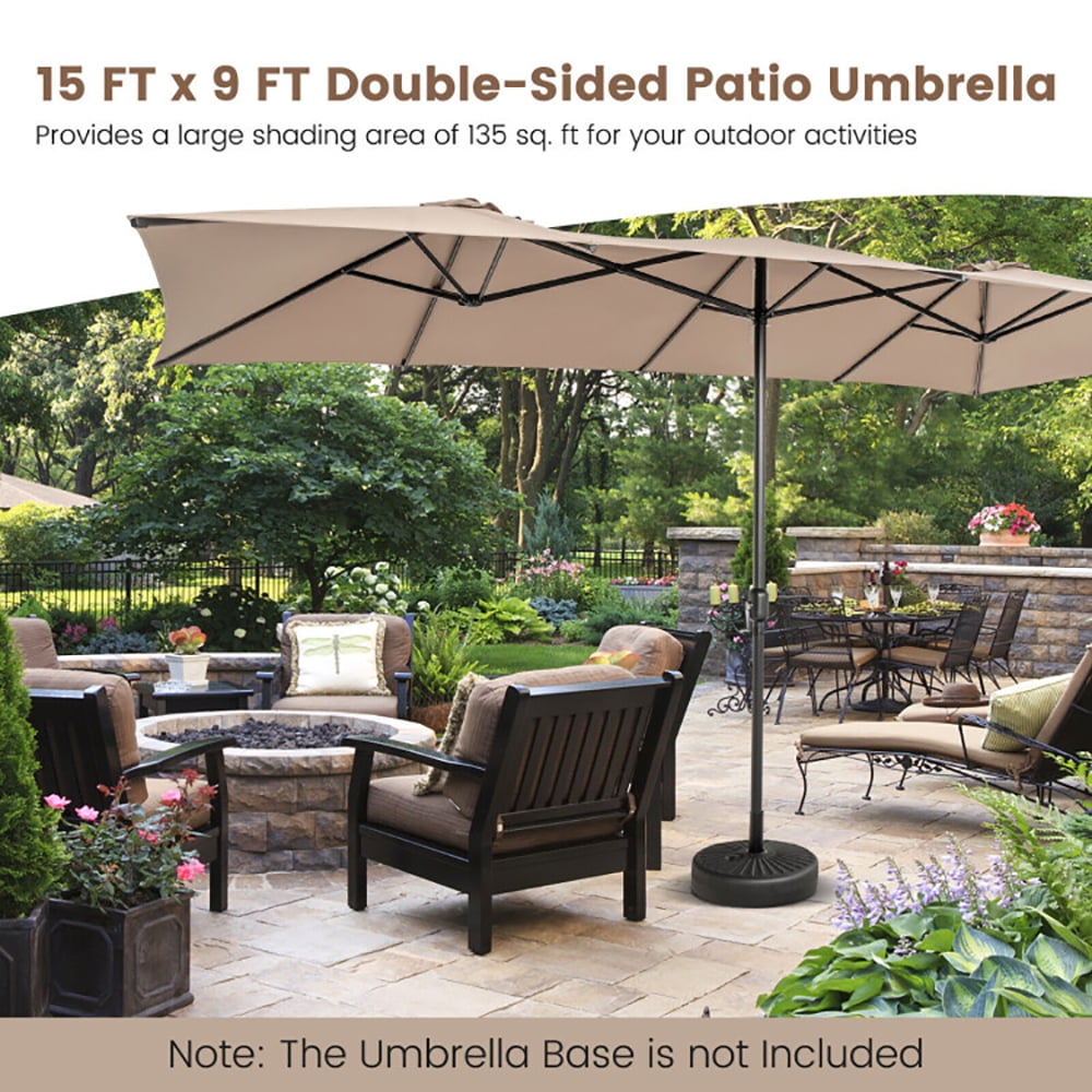 Aimee Lii 15 Feet Double-Sized Patio Umbrella with Crank Handle and Vented Tops, Sunbrella Patio Umbrellas, Brown