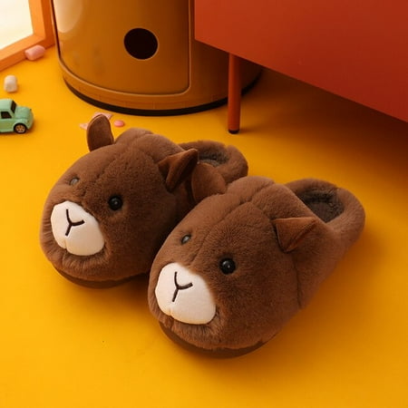 

CoCopeaunt Plush cute bear winter indoor slippers autumn and winter shoes home flat floor home soft bedroom warm home anti-skid slippers