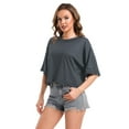 thumbnail image 2 of Women's Oversized Workout Cropped T Shirts Crew Neck Short Sleeve Casual Loose Summer Crop Tee Tops, 2 of 4