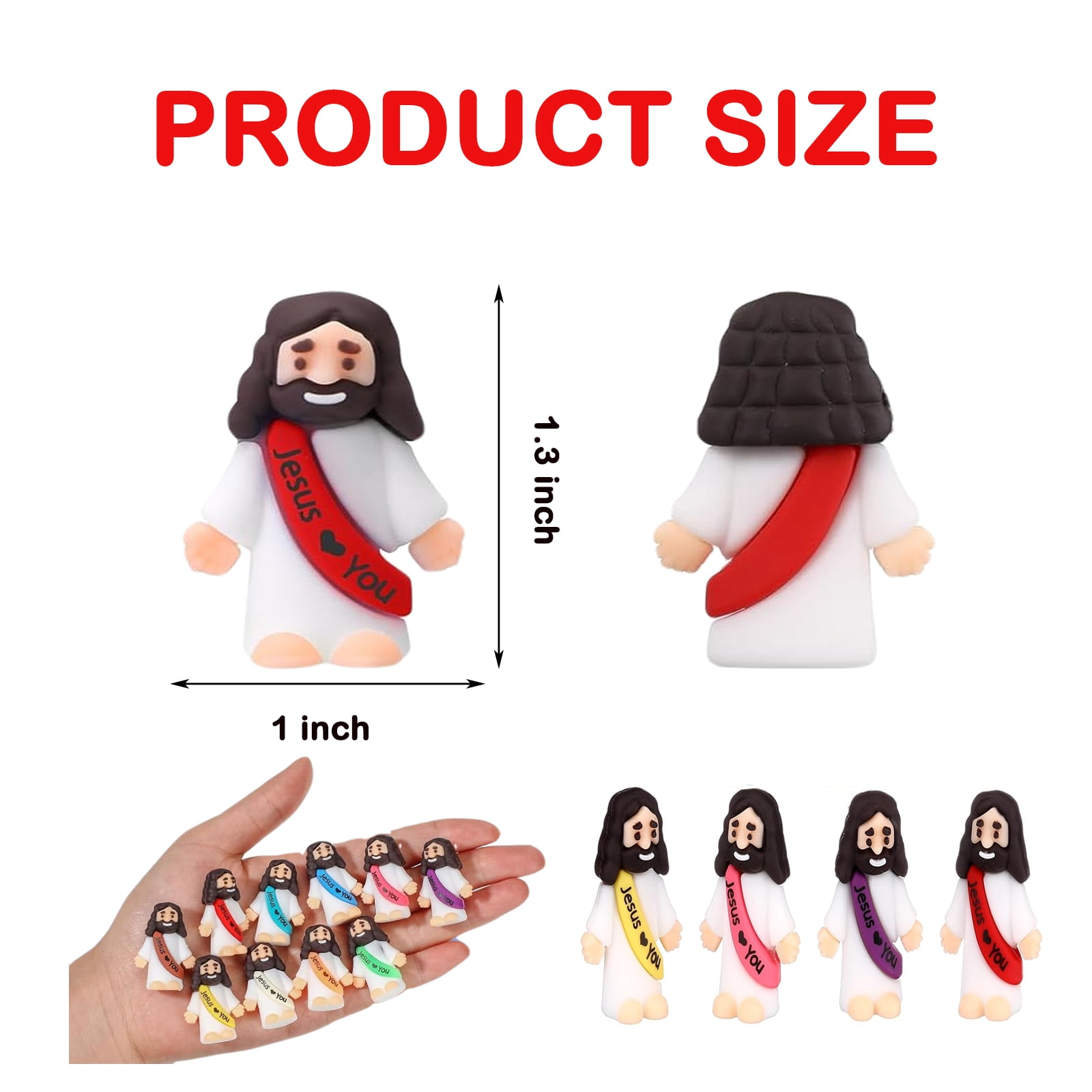 300 Pcs Little Jesus Figures – “Jesus Loves You” Mini Jesus in 5 Bright Colors, Religious Hide and Seek Game Favors for Easter, Sunday School, Baptism, and Church Events