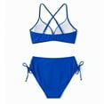 thumbnail image 3 of PNTUTB Women's High Waisted Solid Color V Neck Drawstring Adjustable Fashion Separate Swimsuit Set, 3 of 4