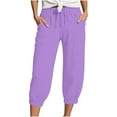 thumbnail image 2 of Purple Linen Pants Women's Linen Wide Leg Pants Casual Loose High Waist Beach Haren Pants Pockets Capri Pants for Women, 2 of 5