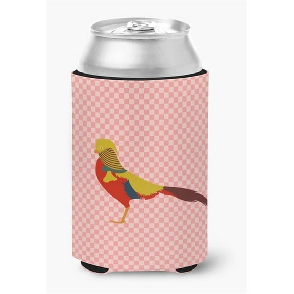 Golden or Chinese Pheasant Pink Check Can or Bottle Hugger