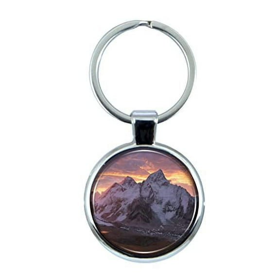 Mount Everest Keychain with Epoxy Dome and Metal Keyring