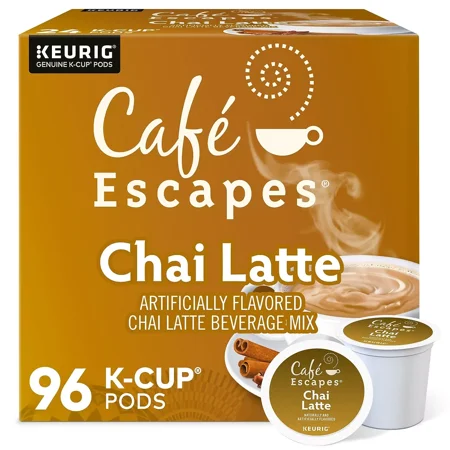 New Cafe Escapes Chai Latte Coffee Keurig K-Cup Pods Light Roast 96/Carton