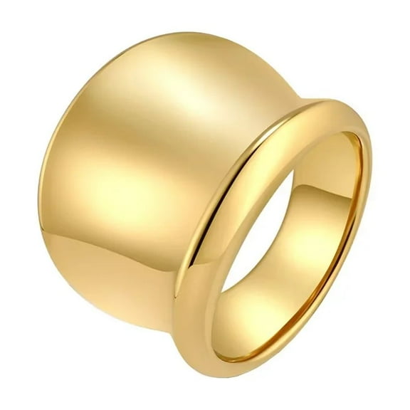 PAMTIER Women Stainless Steel Simple Classic Pipe Cut 20mm Solid Concave Plain Ring Comfort Fit Wedding Band Gold Size 8