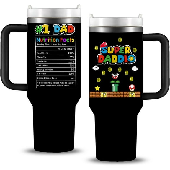 Super Daddio Tumbler 40oz with Handle, Fathers Gifts from Daughter, Son, Kids, Best Dad Gifts, Dad Birthday Gift, Mens Gifts Funny Present for Dad Mug, Christmas Ideas for Super Daddy Gifts Cup