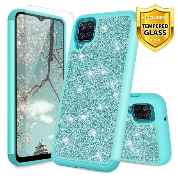 TJS Compatible with Samsung Galaxy A12 Case, with [Tempered Glass