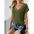 thumbnail image 4 of Camiseta Tankaneo para mujer, cuello en V profundo, holgada, de verano, color verde militar, 4 of 7