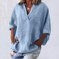 thumbnail image 2 of DIOAZUD Womens Cotton Linen Shirts Solid 3/4 Sleeve Tunic Tops with Pocket Oversized Tshirts Casual V Neck Dressy Blouses Spring Tops, 2 of 6