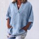 thumbnail image 2 of Vestidos Casuales Para Mujer, Blusas De Mujer De Moda Blusa informal de manga corta con solapa y cuello halter para mujer, color liso, con mangas 3/4, 2 of 5