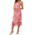 thumbnail image 2 of Vestido de maternidad para mujer INSPIRE CHIC, con malla, fruncido en los lados, tipo bodycon, tirantes de espagueti, vestido de embarazo para invitada de boda, floral rojo, talla XL, 2 of 6