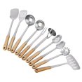 thumbnail image 5 of Utensilios de cocina de acero inoxidable, 3 piezas, mango alargado con clip para troncos, práctico colador tipo zapatilla para sopa, pala para pescado pastel, 5 of 5