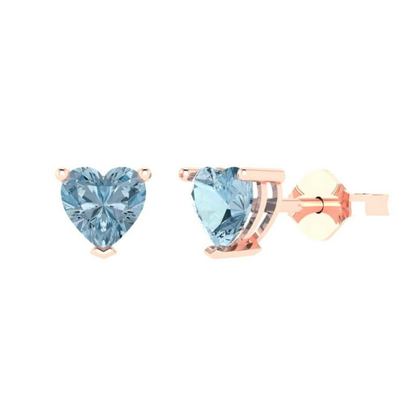 1.5 ct Push-Back Stud Earrings for Women | 6.0mm Heart Cut Natural Aquamarine | 18K Rose Gold