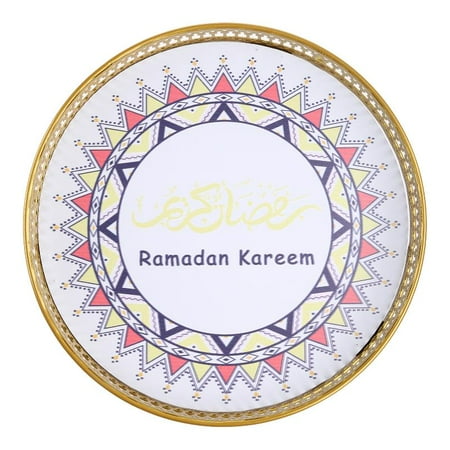 

26.5X26.5Cm Hand Geschilderd Metalen Islam Eid Ramadan Mubarak Decoraties Diner Plaat Fruit Dessert Tray Hollow Tafel Voedsel dessert