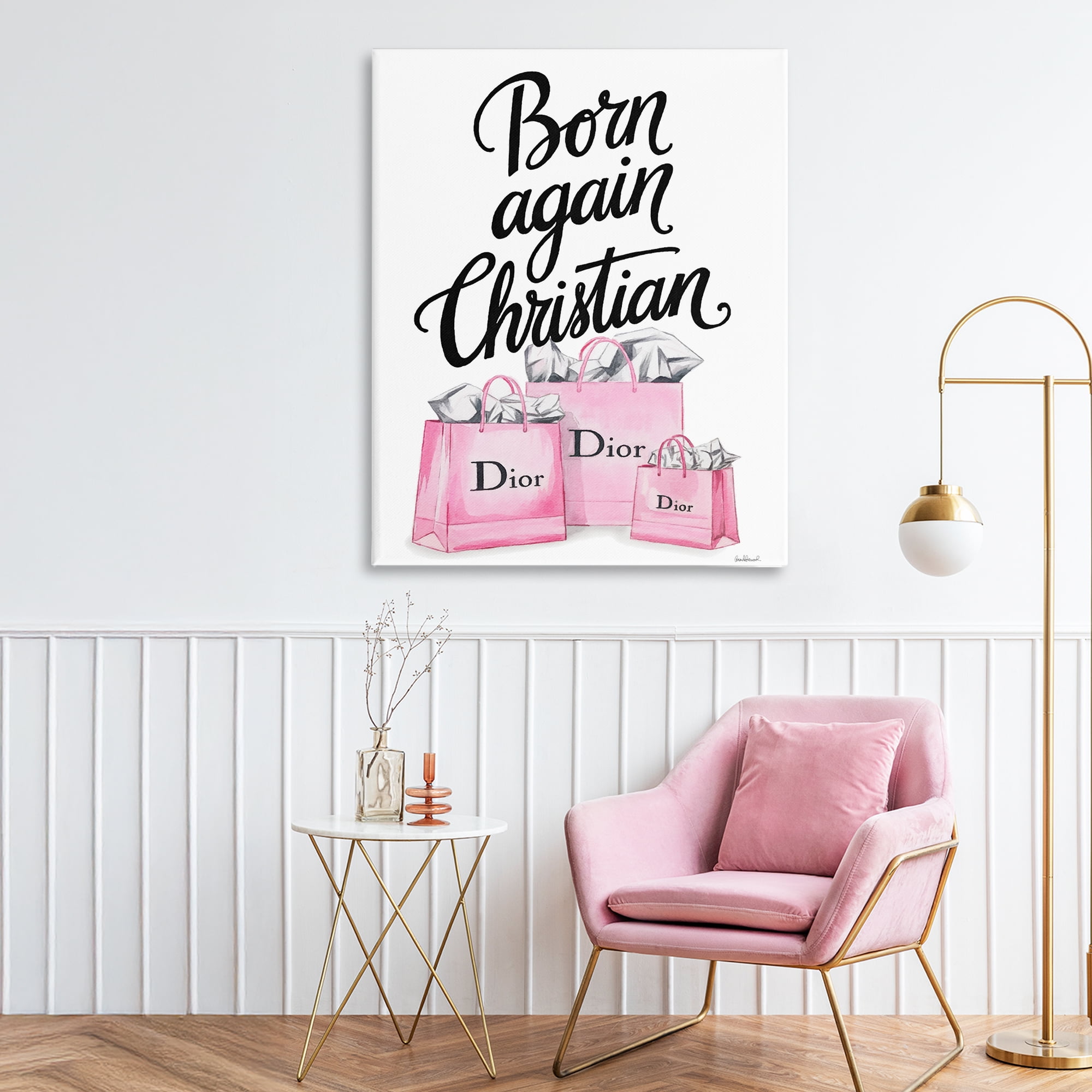 Pink Bags Born Again Christian Canvas Wall Art, design by Amanda Greenwood