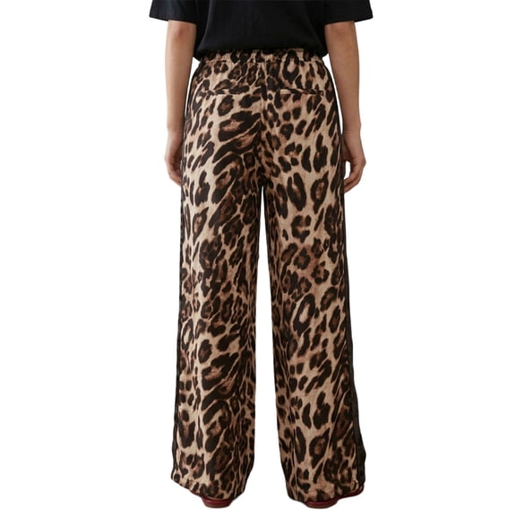adaychics Leopard Wide Leg Pants for Women Side Striped Elastic Waist Drawstring Baggy Pants with Pockets Daily Wear