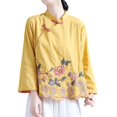 thumbnail image 2 of Dolkfu Long Sleeve Women'S Clothing Boho Yellow Mock Neck Button Blouses & Tops Retro Vintage Floral Embroidered Cotton Blend Yellow,M, 2 of 4