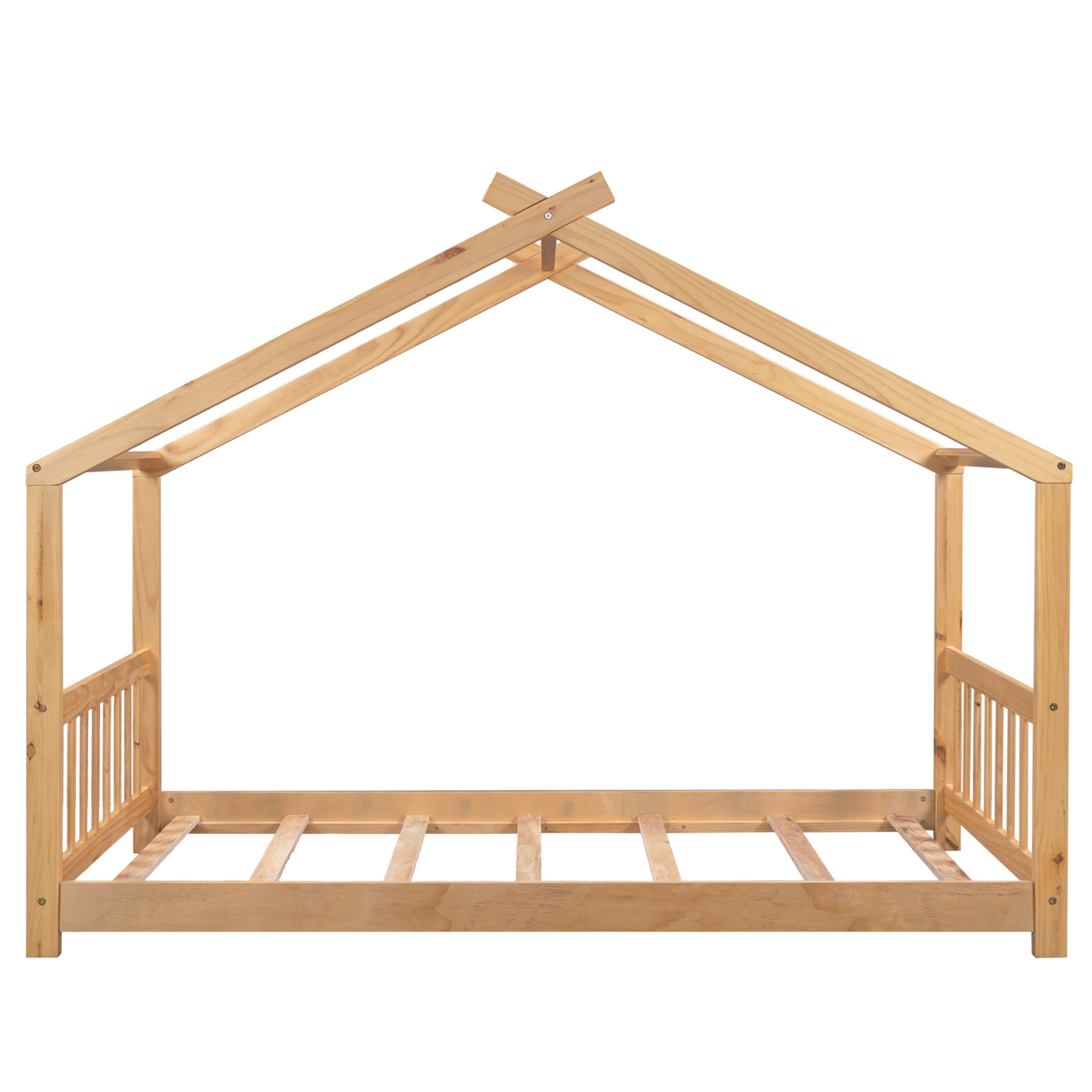 Noble House Lexie Twin White House Bed, Playful Roof Design Kids Platform Bed, Solid Pine Wood, Oak