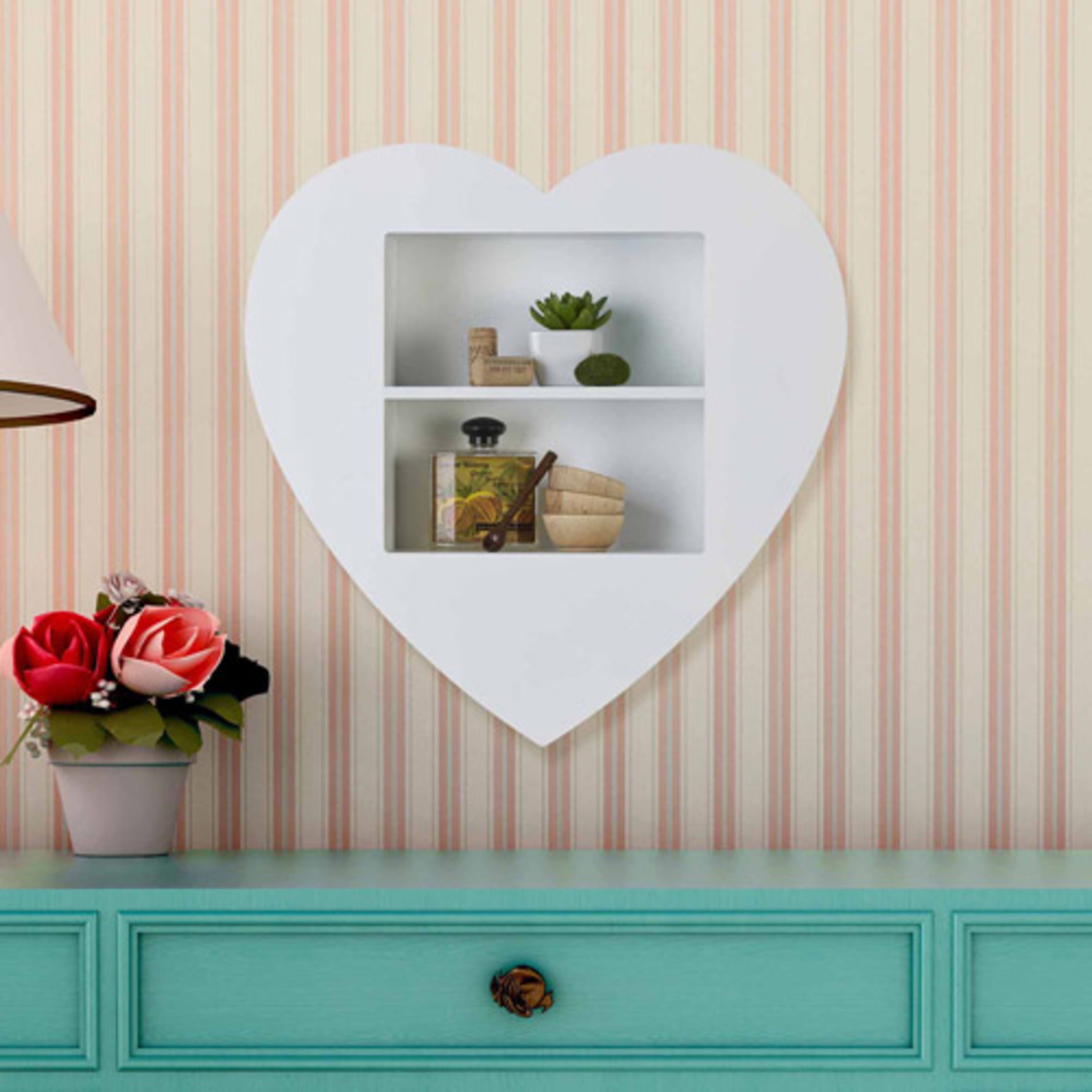 Melannco 18inch Bright White Decorative Heart Wall Shelf, 1 Each