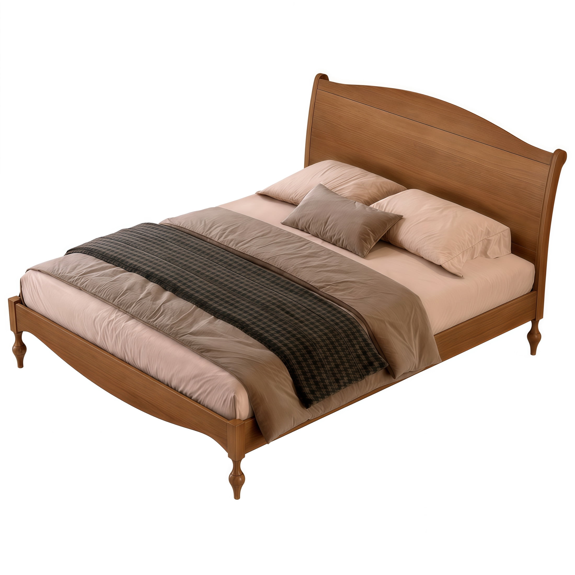 Noble House Carola Queen Wooden Platform Bed Frame, Traditional Arched Headboard Vintage Design, Light Walnut