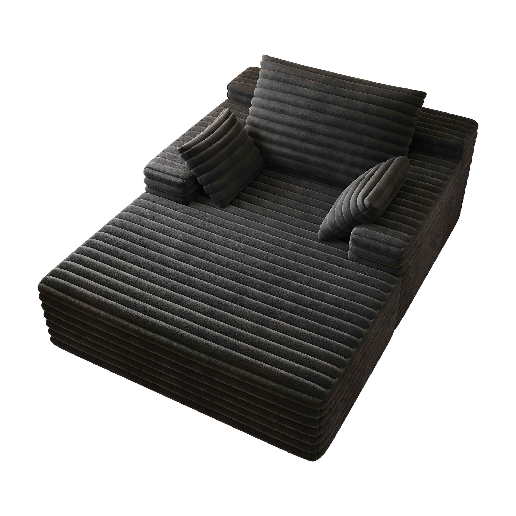 MAYEERTY 63" Black Oversized Indoor Chaise Lounge, Plush Sleeper Couch with Velvety Corduroy, No Assembly – Ideal for Napping & Movie Nights