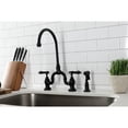thumbnail image 3 of Kingston Brass KS7790BALBS Heirloom Two-Handle 3-Hole Deck Mount Bridge Kitchen Faucet with Brass Side Sprayer in Matte Black, 3 of 7