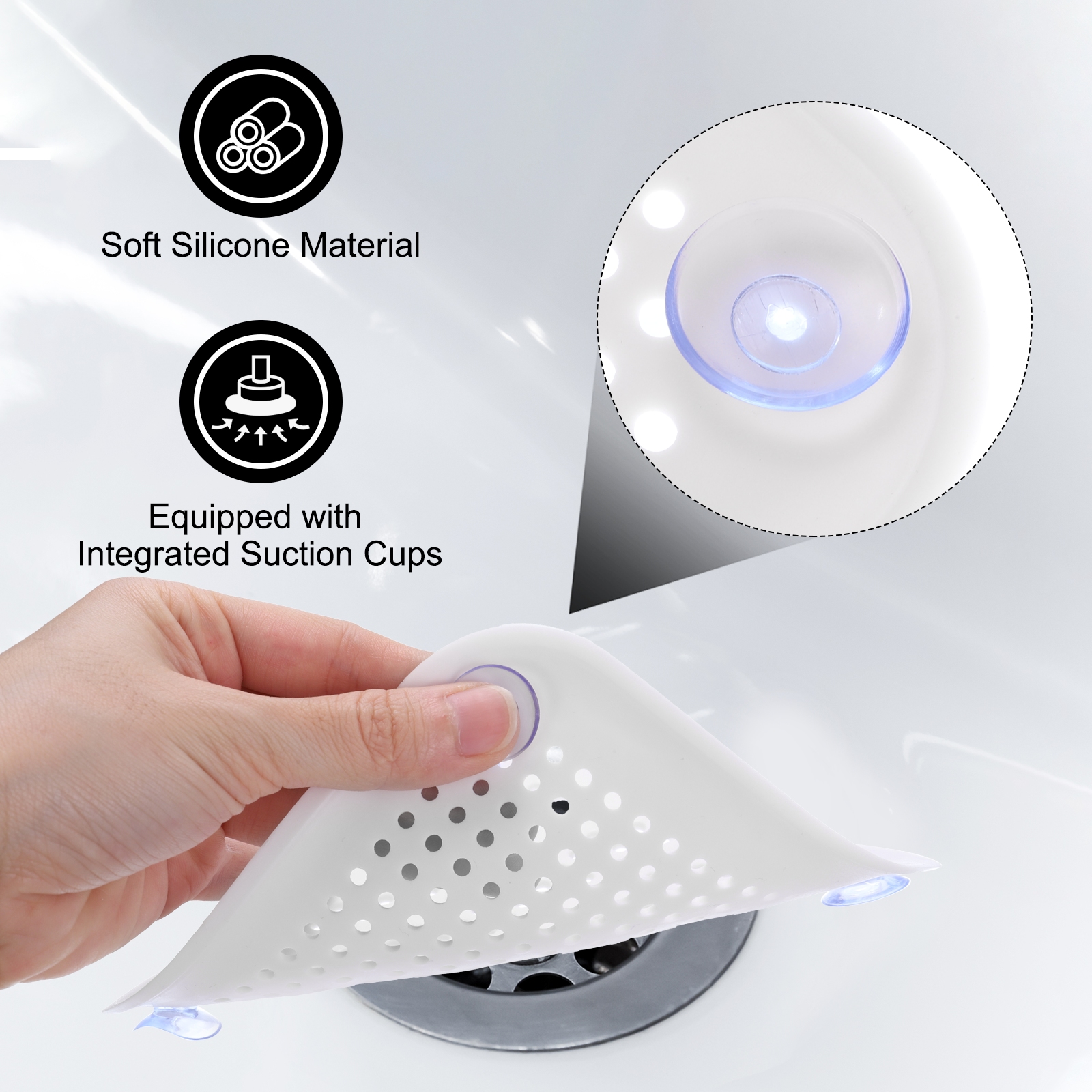 Unique Bargains Durable Hair Catcher Silicone Strainer with Suction Cup 5.7" White 4Pcs