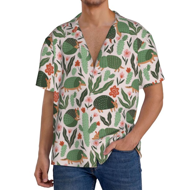 Fotbe Armadillo Camisa Estampada de Manga Corta para Hombre, Casual de Verano, Estilo Playero, Sin Arrugas-XX-Large