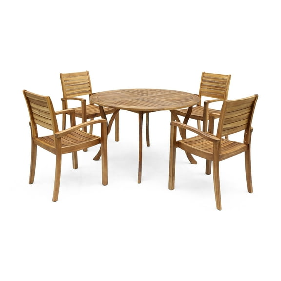 GDF Studio Pigment Outdoor Acacia Wood 5 Piece Dining Set, Teak