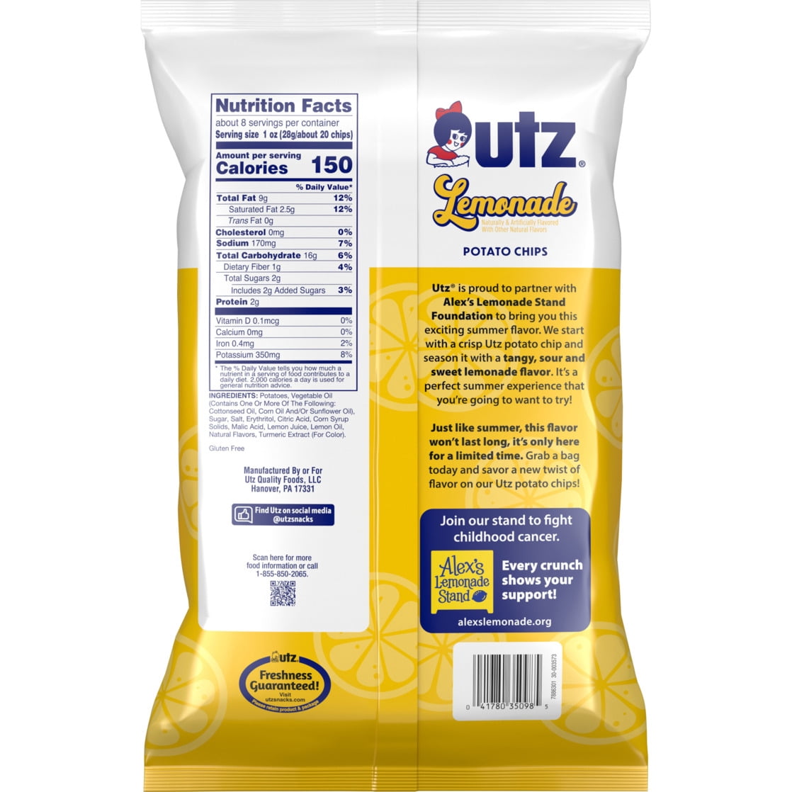 Utz Lemonade Chips 7.75 oz bag