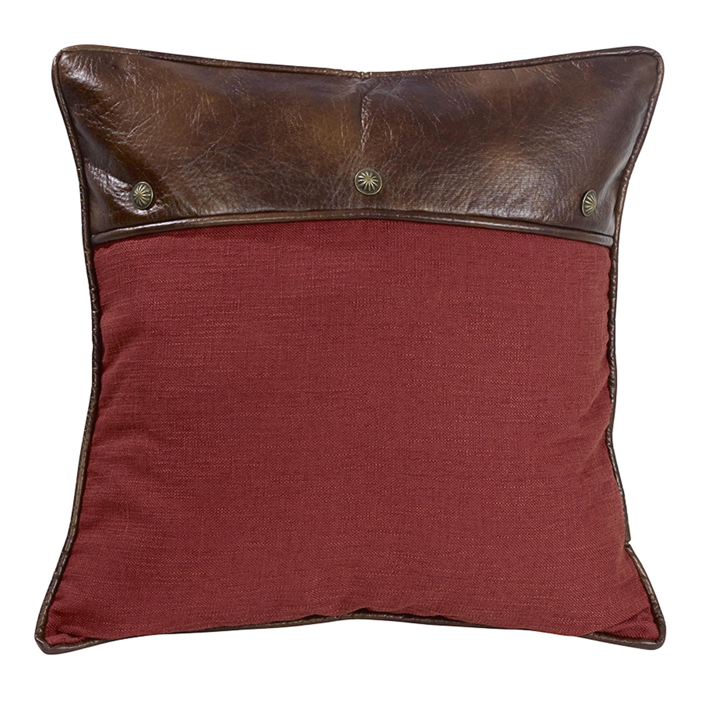 HiEnd Accents Red Euro Pillow With Faux Leather And Conchos